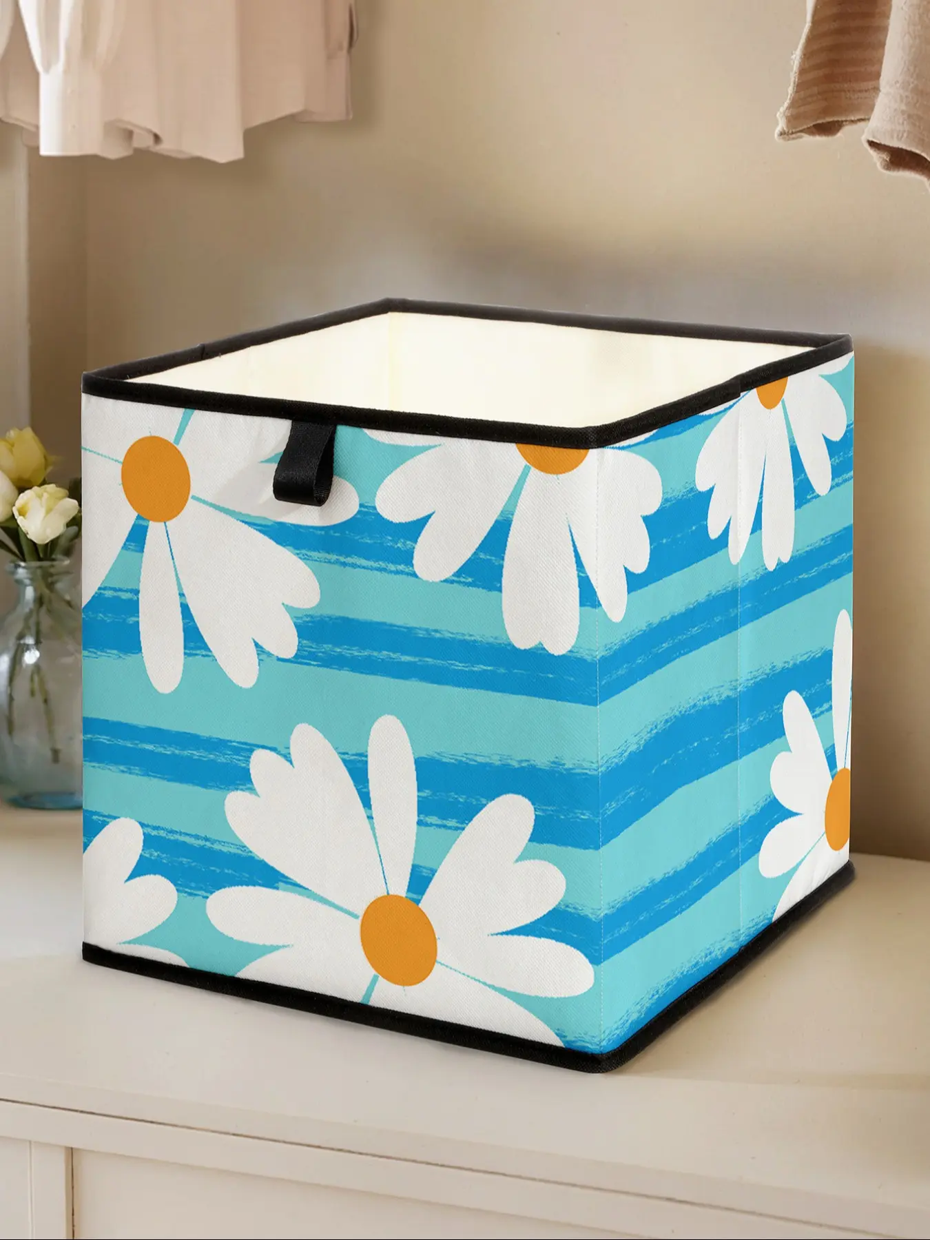 Daisy Print Open Storage Box, Stackable Drawer Organizer, Durable Multi-Functional Design for Home Dorm Room Organization