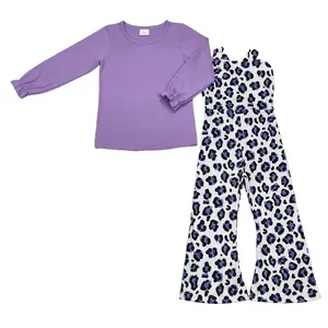Coco Kids Girl Winter Clothing Set Purple Leopard Bell Bottom Jumpsuit Overalls Winter Outfit GLP1373 High Quality Cotton Spandex