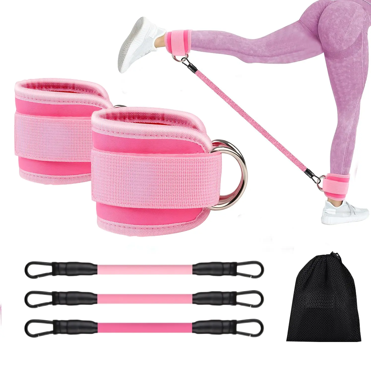 Ankle Resistance Bands, Ankle Bands for Working Out with Cuffs, Resistance Bands for Leg & Glute Workouts, Exercise Equipment for Kickbacks & Hip Training, Ankle Strap with Exercise Bands for Home Fitness
