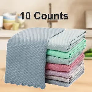 10 Counts Glass Cleaning Cloth, Cleaning Cloths for Glass and Window, Fish Scale Pattern Design Cleaning Cloth, Microfiber Cleaning Towels for Car Detailing & Daily Housework