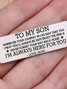 2pcs Personalized Your Son Name Love Message From Mom Engraved Son Keychain For Birthday