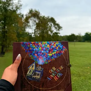 Our Adventure Book Scrapbook Up Inspired Photo Album with Balloons DIY Wedding Travel Memory Keepsake Includes 12 Personalized Polaroid Style Printed Photos Colorful Mini Clips & Rustic Twine Hanging Kit