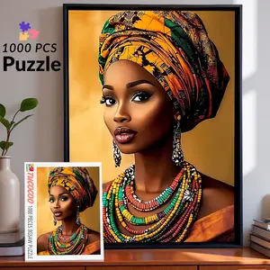 African Beauty in Traditional Headwrap 1000 Pieces Jigsaw Puzzle, Elegant Portrait Art for Adults, Relaxing Brain Challenge and Family Fun, Perfect Gift and Wall Decor, Size 27.5x20inch(70x50cm)