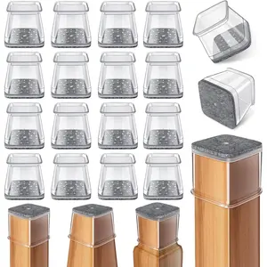 24 Pcs Square Chair Leg Floor Protectors, Silicone Felt Furniture Leg Pads Caps Covers for Hardwood Floors, Fit 1-1/16" to 1-5/8"