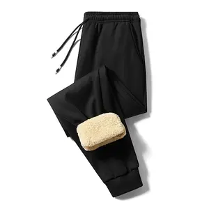 Men's Black Fleece-Lined Joggers - Soft Sherpa Faux Fur Lining, Ankle Cuff Pants, Perfect for Cold Weather Comfort & Everyday Casual Wear