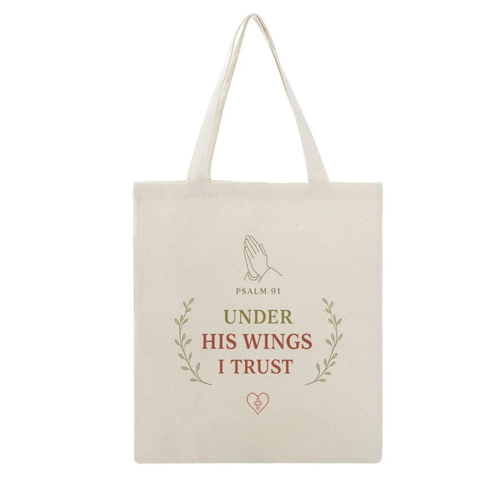 Psalm 91 Under His Wings I Trust Faith Canvas Bag, Minimal Prayer Hands Heart Cross Design Canvas Bag, Christian Religious Gift for Mom Sister Church Friends