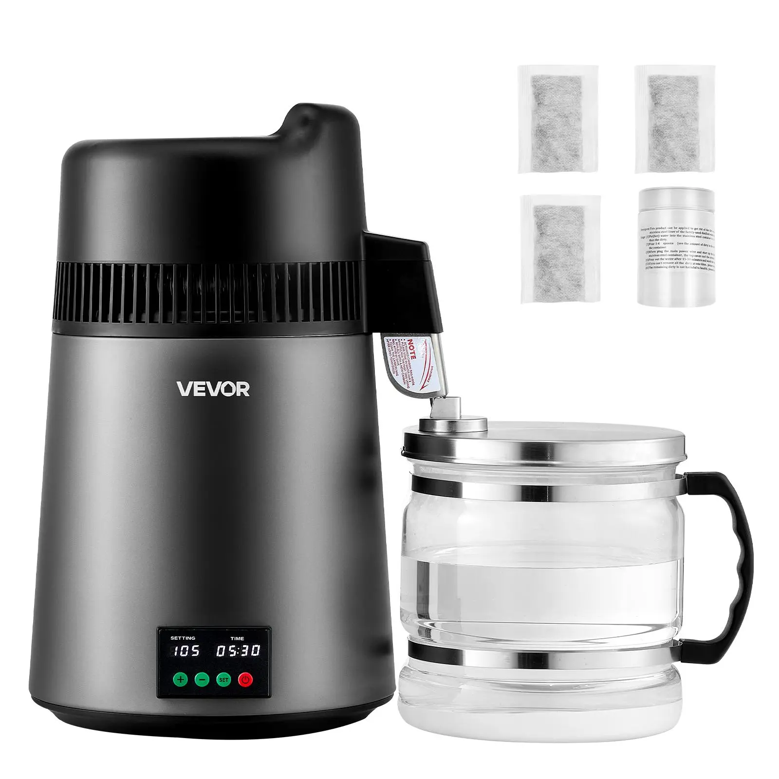 【Summerfinds】VEVOR Water Distiller, 6L 1.6 Gallon Larger Pure Water Purifier Filter For Home Table Countertop, 900W Glass Pot Distilled Maker, Stainless Steel Interior Drinking Machine to Make Clean Waters