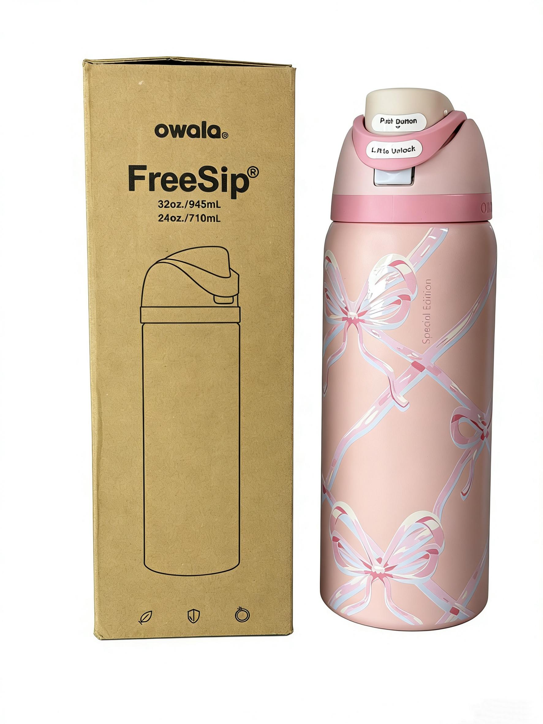 Owala 32oz Trendy Pink Ribbon FreeSip Bottle BPA-Free Keeps Drinks Cold All Day Drinkware Flasks for Everyday Use