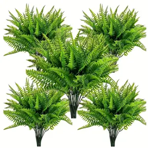 Realistic Boston Fern Plant Set, UV Resistant Durable Plastic Leaves, Indoor Outdoor Hanging Pots Porch Garden Home Office Decor