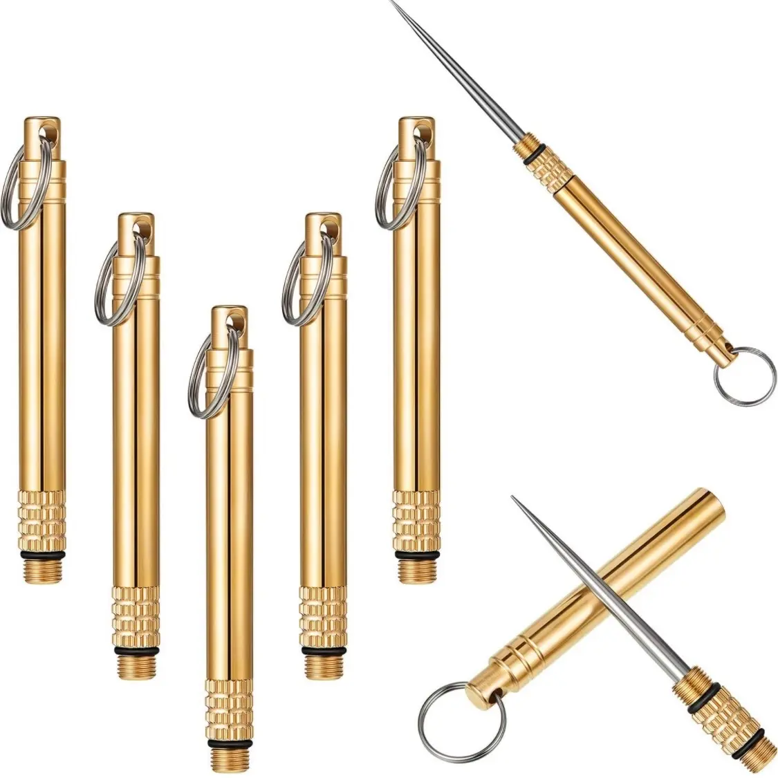 5 Pieces Portable Titanium Toothpicks Pocket Toothpicks Keychain Brass with Metal Toothpick Holder for Outdoor Picnic Camping travel Hiking Accessorie