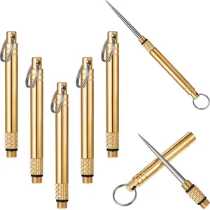 5 Pieces Portable Titanium Toothpicks Pocket Toothpicks Keychain Brass with Metal Toothpick Holder for Outdoor Picnic Camping travel Hiking Accessorie
