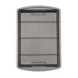 15” x 10.5” Nonstick Carbon Steel Baking Pan & Raised Wire Rack – Pizza Crisper, Crispy Bacon, Multipurpose Cooking Sheet Pan, Cooling Rack, Kitchen Cookware Set, Dishwasher Safe Bake Bakeware