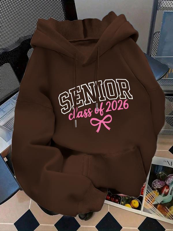 Women's Fashion Hoodie, Senior Class of 2026 Letter Print Pullover, Kangaroo Pocket, Casual Long Sleeve Sweatshirt for Fall & Winter