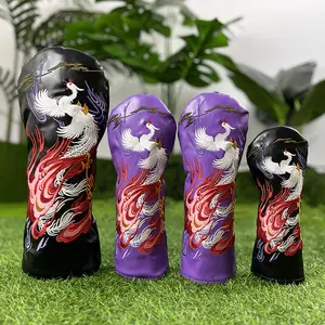Golf Club Head Covers, Chinoiserie Trend Design, Phoenix Embroidery Detailing, Universal Fit for Drivers & Hybrids, Golf Accessory