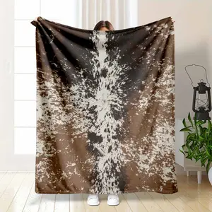 Cool Brown Cowhide Blanket Realistic Animal Fur Print Soft Flannel Fleece Throw Rustic Western Ranch Farmhouse Decor Gift For Cowboy