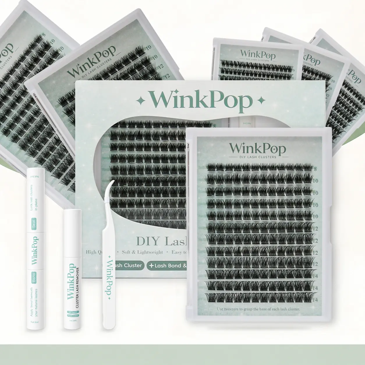 WinkPop DIY Lash Clusters, 8-18mm Mixed Length Eyelash Clusters, Short Natural to Wispy Volume Styles, Lightweight False Eyelashes for At-Home Use, Lash Only or Lash Cluster Kit Options with Bond and Seal, Remover and Tweezers
