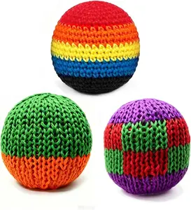 Rainbow Knitted Footbags Set - Colorful Crochet Foot Bag Kick Balls for Adults and Beginners, Small Kick Sack for Juggling Practice, Indoor Outdoor Games, Party Favors and Group Play (3)