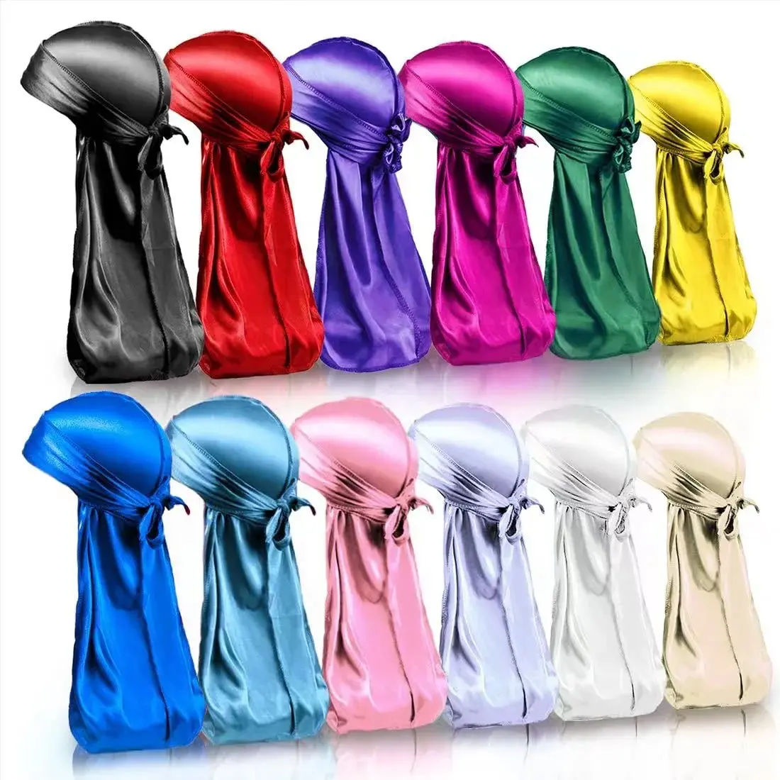 Durag Pack, Durags for Men Silky, Silk Durag for Men Women Waves, Satin Du rag with Long Tail and Wide Straps 12 Colors
