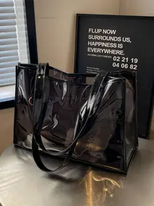 Women's Fashionable Transparent Tote Bag, Stylish Tote Bag, Large Capacity Shoulder Bag for Daily Commuting, Casual Trendy Versatile High-quality Daily Commuting Bag, Girl Fashionable Shopping Bag, Soft Commuter Tote
