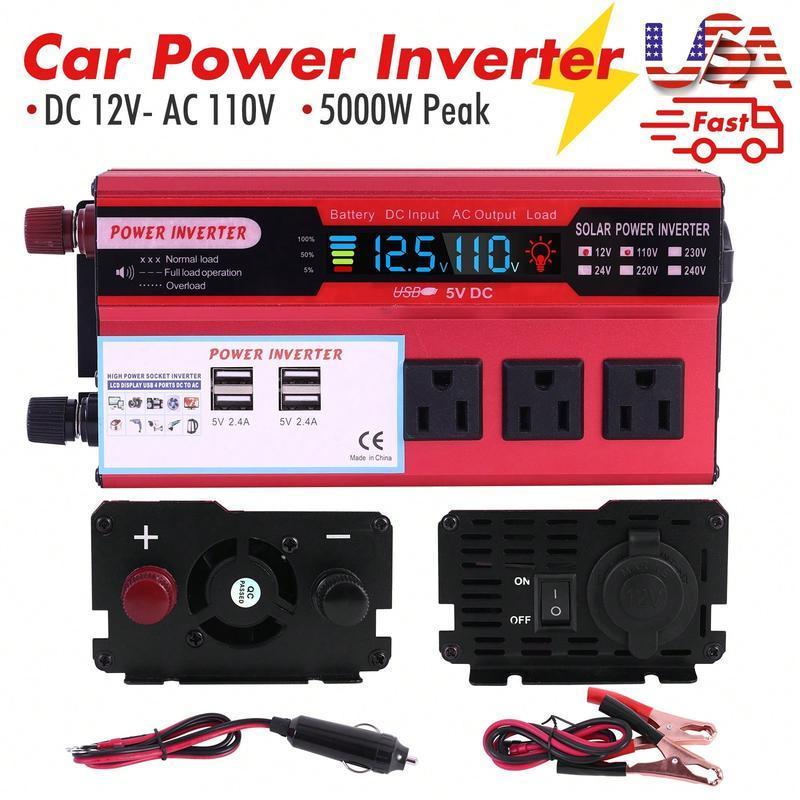 HOME POWER SOLUTION  5000W Pure Sine Wave Inverter w/ Remote Switch - Dual AC + USB for Emergency or Daily Use