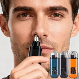 Nose Hair Trimmer for Men Women, Rechargeable Trimmer, Painless Eyebrow Facial Hair Shaver, LED Display Nose Clipper, Waterproof Dual Edge Blades Clipper for Easy Cleaning Black -1 Pcs