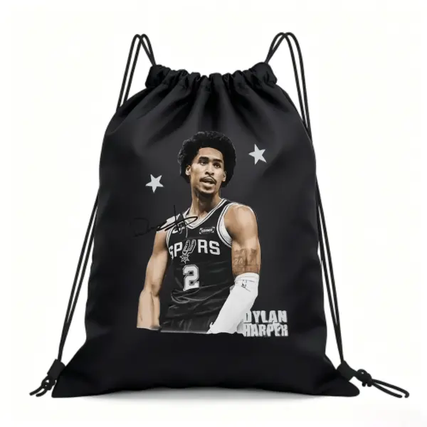 Retro Dylan Harper Spurs Drawstring Backpack 90s Aesthetic San Antonio Basketball Graphic Cinch Bag Festival Gym Sack