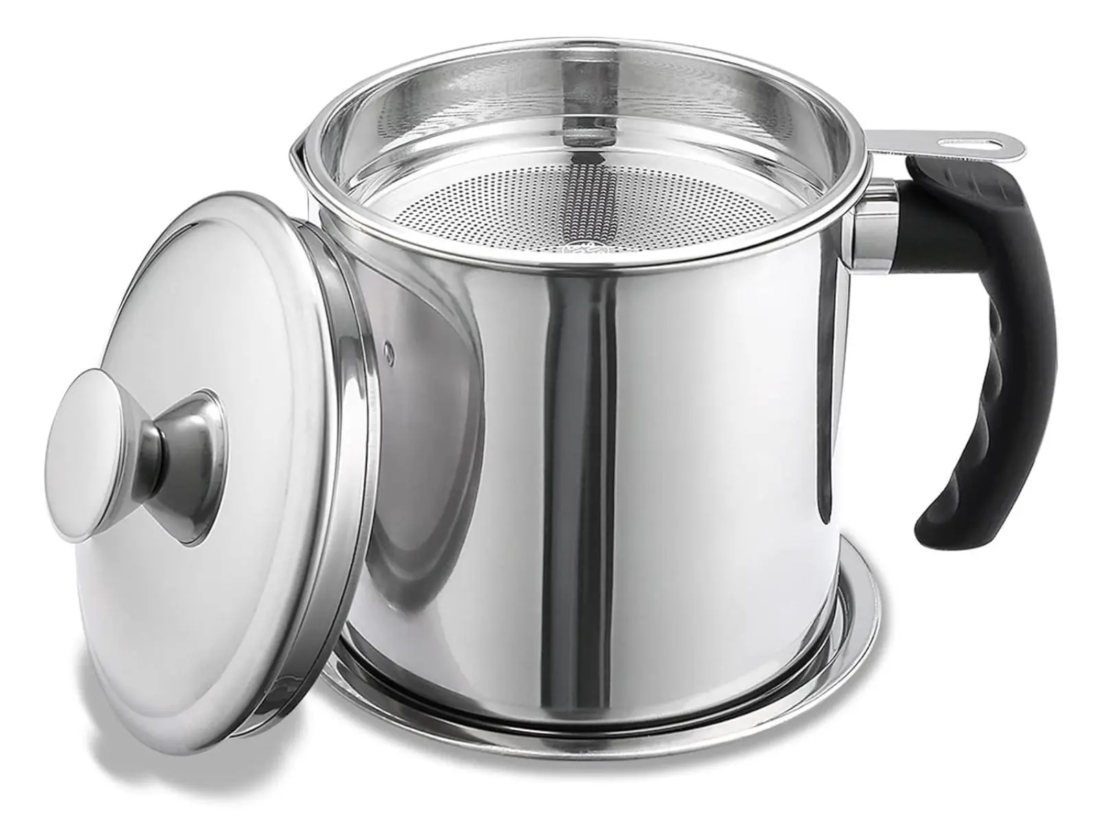 Bacon Grease Container With Strainer 48 oz Stainless Steel Oil Storage Pot Heat Resistant Fat Lid Easy Grip Handle For Frying Cooking Grease Silver