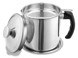 Bacon Grease Container With Strainer 48 oz Stainless Steel Oil Storage Pot Heat Resistant Fat Lid Easy Grip Handle For Frying Cooking Grease Silver