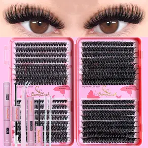 640 Cluster DIY False Eyelashes, Natural Look, Mixed Lengths (10-18mm), D Curl, Reusable, 40D 60D Individual Lash Clusters with Bond & Seal Remover Tweezers Brushes, Easy Use Eye Makeup Cosmetic for Women Beginners