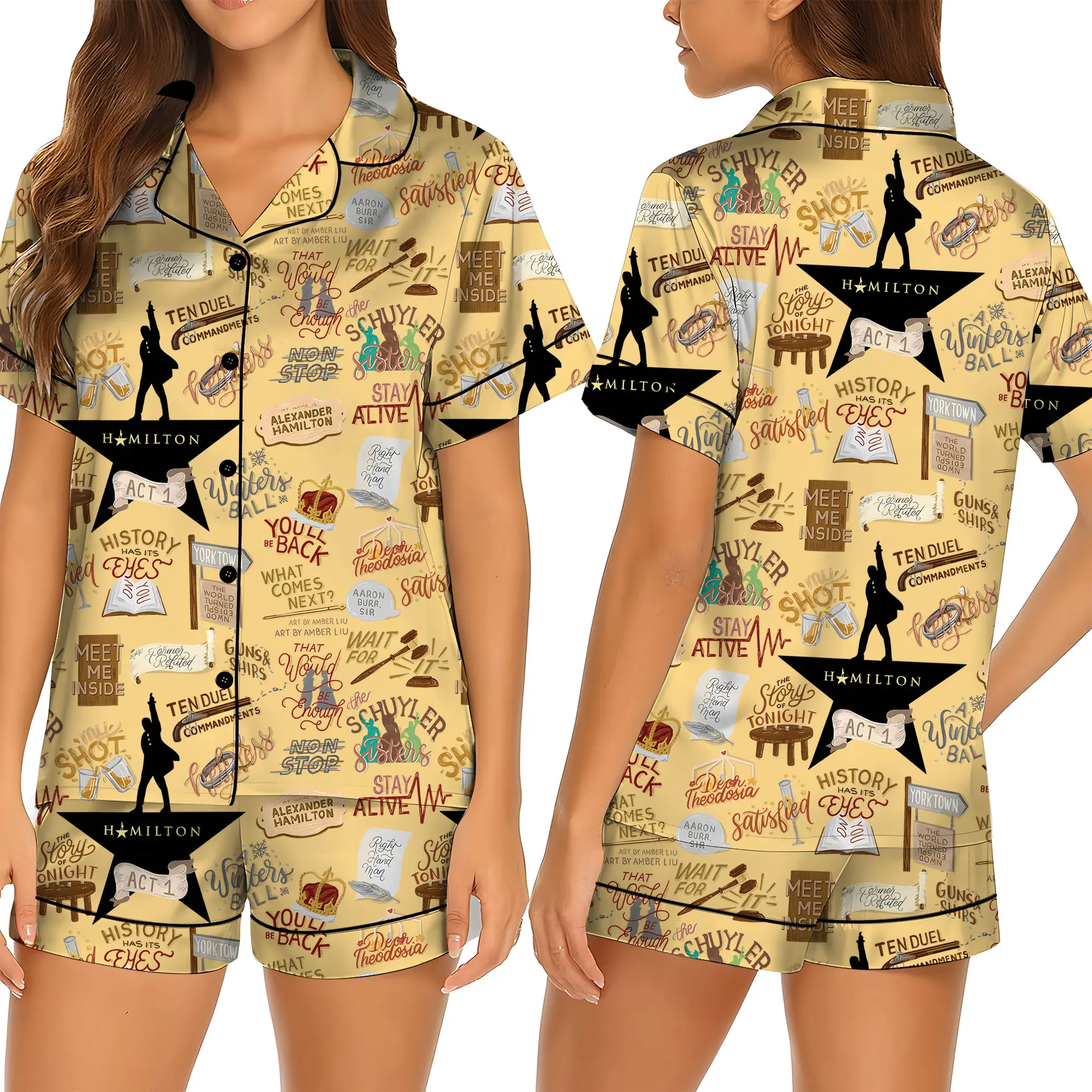 Hamilton Musical Short Satin Pajamas, Broadway Theater Pajamas, Musical Sleepwear, Alexander Hamilton Pajamas Set, Hamilton Fan Gift