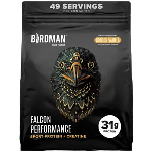 Birdman Falcon Performance Sport Protein Powder with Creatine - Golden Vanilla Flavor - 5lbs - 31g Protein & 5g Creatine Monohydrate - Vegan - Sugar-Free - Optimum Muscle Recovery