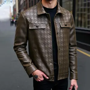 Men's PU leather jacket for suits, fashionable business casual jacket, lapel with elegant design, stylish coat for office and daily wear, comfortable and fits well, perfect outerwear for all seasons. Beige Long Sleeve