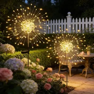 $120 LED Solar Garden Lights 2 Pack, Fairy Firework Decorative Outdoor Lights, Solar Powered Warm White Lighting for Yard, Pathway, Flowerbed, Planter, Balcony, Patio & Christmas Decor