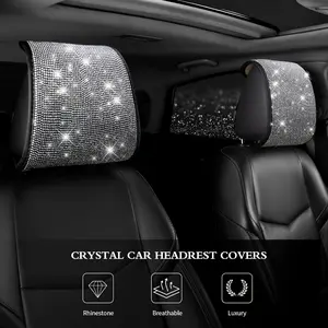 2pcs Bling Car Headrest Covers for Women Girls Full Rhinestone Headrest Universal Fits Most Cars