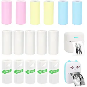 16 Rolls Mini Printer Paper, Including 5 White Sticker, 6 Colored Plain, and 5 White Plain Paper Rolls for Mini Thermal Printer, 57x25 mm, Compatible with  Pocket Printers