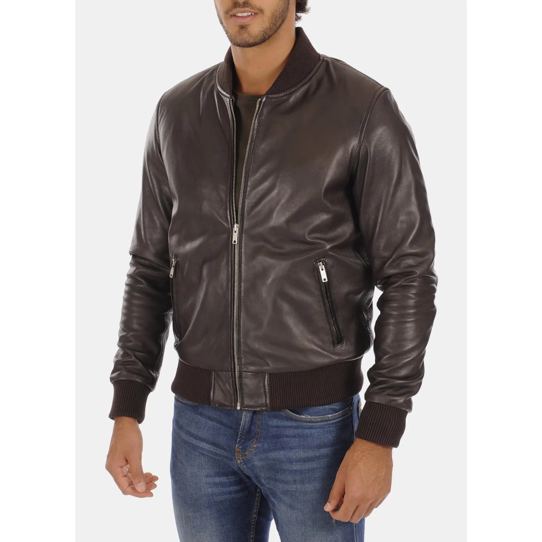 Mens Dark Brown Vintage Bomber Leather Jacket