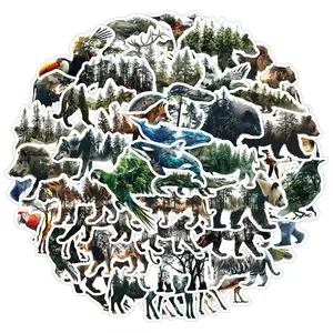 Nature Animal Series Art Stickers, 50pcs/set Round Self Adhesive Decorative Stickers, DIY Decals for Water Bottle, Laptop, Phone Case, Scrapbooking, Journal Making, Sticker Haul