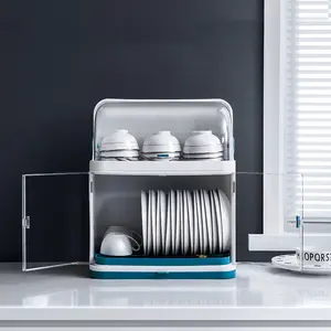 2 Tier Dish Drying Rack Drain Board with Lid Cover Kitchen Plate Cup Dish Drying Rack Dish Box Kitchen Organizer gadget
