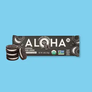 ALOHA Cookies and Creme Protein Bar | 12 Bars | 14g Plant Protein, 10g Fiber, 4g Sugar | USDA Organic, Vegan, Gluten-Free | No Dairy or Soy | Real Cookie Pieces | Healthy Snack