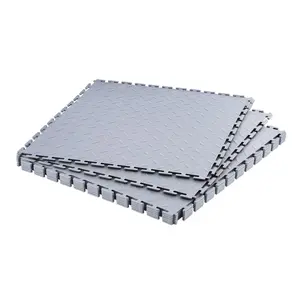 VEVOR Garage Floor Tiles Interlocking, 8 Pack 20.2x 20.2x 0.2 in Interlocking Modular Garage Flooring Tiles, Diamond Plate Slip-Resistant PVC Mats for Workshop, Warehouse, Tool Room, Silver