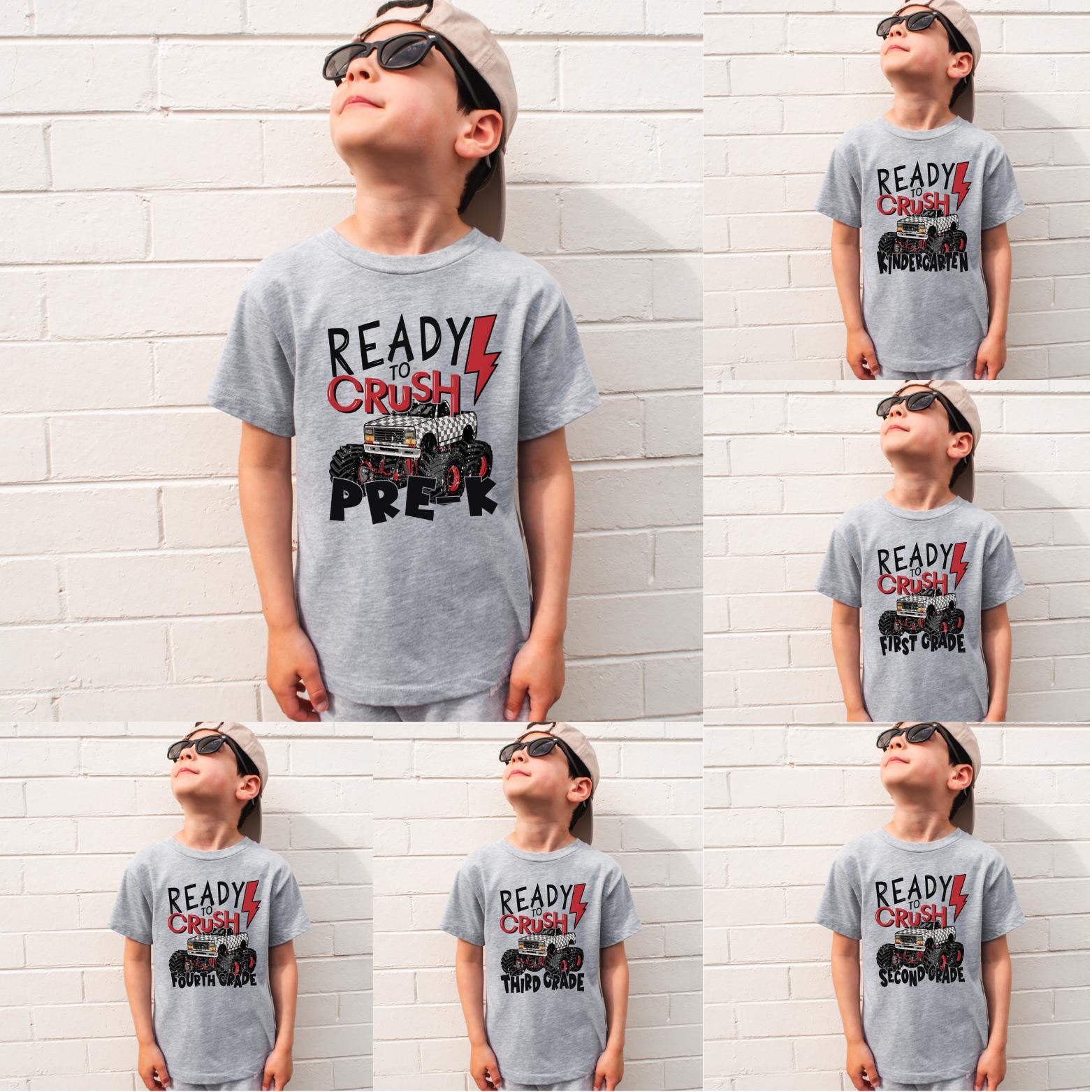Monster Truck Grade Level Youth T-Shirt, Back to School Gift, Pre-Kindergarten/1/2/3/4/5 Grade Unisex Youth Clothing, Trending Graphic Tee for Boys Girls