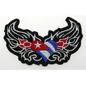 Cuban Heart with wings embroidered Biker patch