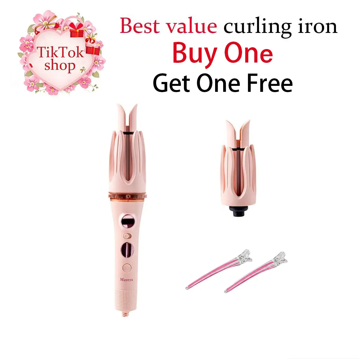 Mayeya Instant Naturalwaves Automatic Curling Iron & Straightening Wand Ceramic Hair Tool Lightweight Dual-Voltage Travel-Friendly Lazy Curling Tool Styling Kit Heated Curler Pink Hair Styler Hair Straightener Comb 3984 summerwins tiktokshopbacktoschool