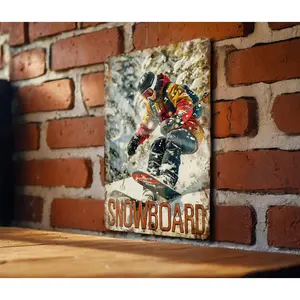 Vintage Snowboard Tin Sign Winter Sports Wall Decor - Retro Ski Lodge Cabin Decoration - Extreme Action Metal Plaque - Cool Gift for Snowboarder Skier - Man Cave Art