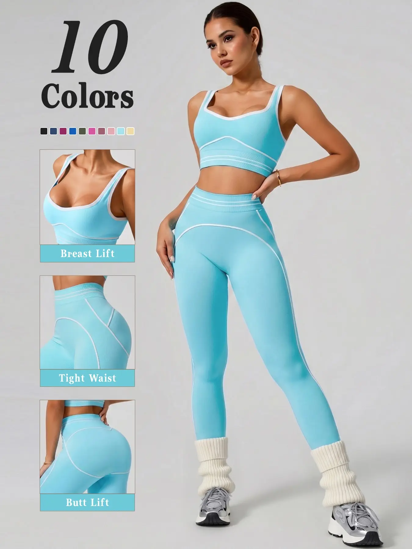 Women's Sporty Yoga Set, High Waist Tight Fit Leggings + Sports Bra, Quick-Dry Moisture-Wicking, Ideal for Outdoor Activities, Matching Workout Set, Fitness Activewear, Fitness Sportswear Set