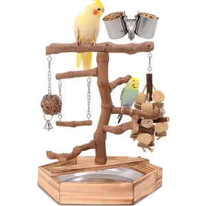 Natural grape wood bird playground - Perch stand for parrots, budgies, and small birds to play on