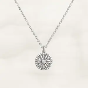 Radiant Sunburst Medallion Necklace – 925 Sterling Silver, Art Deco Inspired, Dainty Pendant, Everyday Luxury Gift Sterling Silver Plain Chain Set Silver Layered Chain Necklace