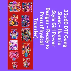 22x60 DTF Gang Sheet – Huntrix Style Girl Power Designs – Ready to Press (Physical Transfer)