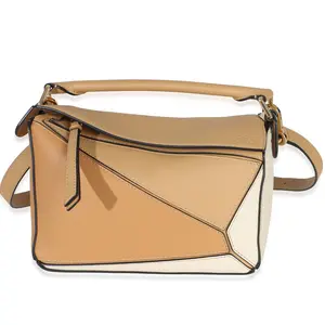 Pre-owned Loewe Leather Shoulder Bag NY156257 Dune Warm Desert Calfskin Small Puzzle Bag