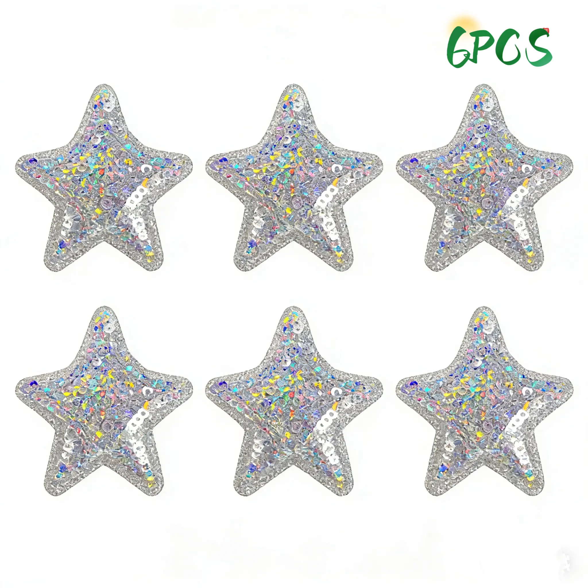 6PCS Star Shape Sequined Embroidering Design Iron-On Patches - Sparkle Effect Computerized Embroidery Labels for Hats/Clothes, Clothing Decor on Fashion Dressmaking Fabric, Leather Accessories, Six Pieces